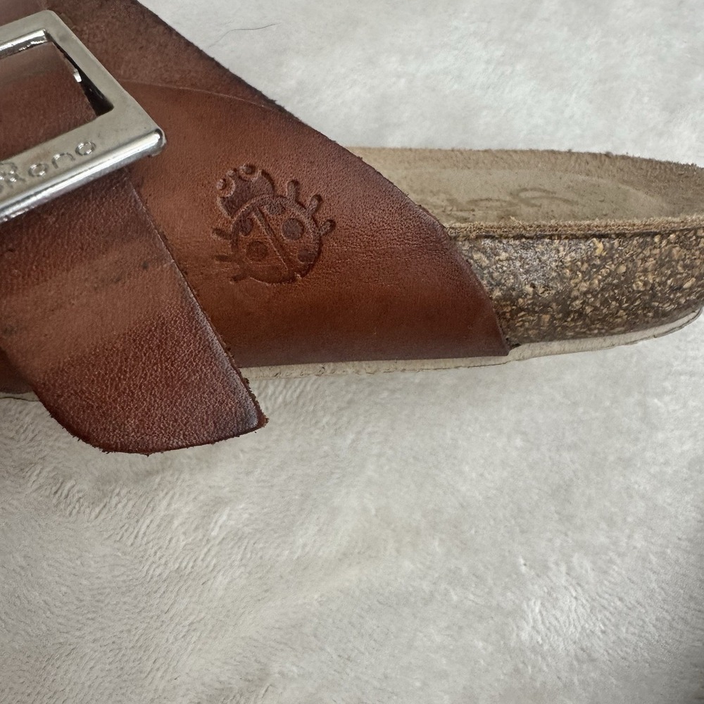 Yokono Leather Toe Loop Sandals Brown Buckle Comfort Slide Women EU 37 US 6.5 - Picture 6 of 11